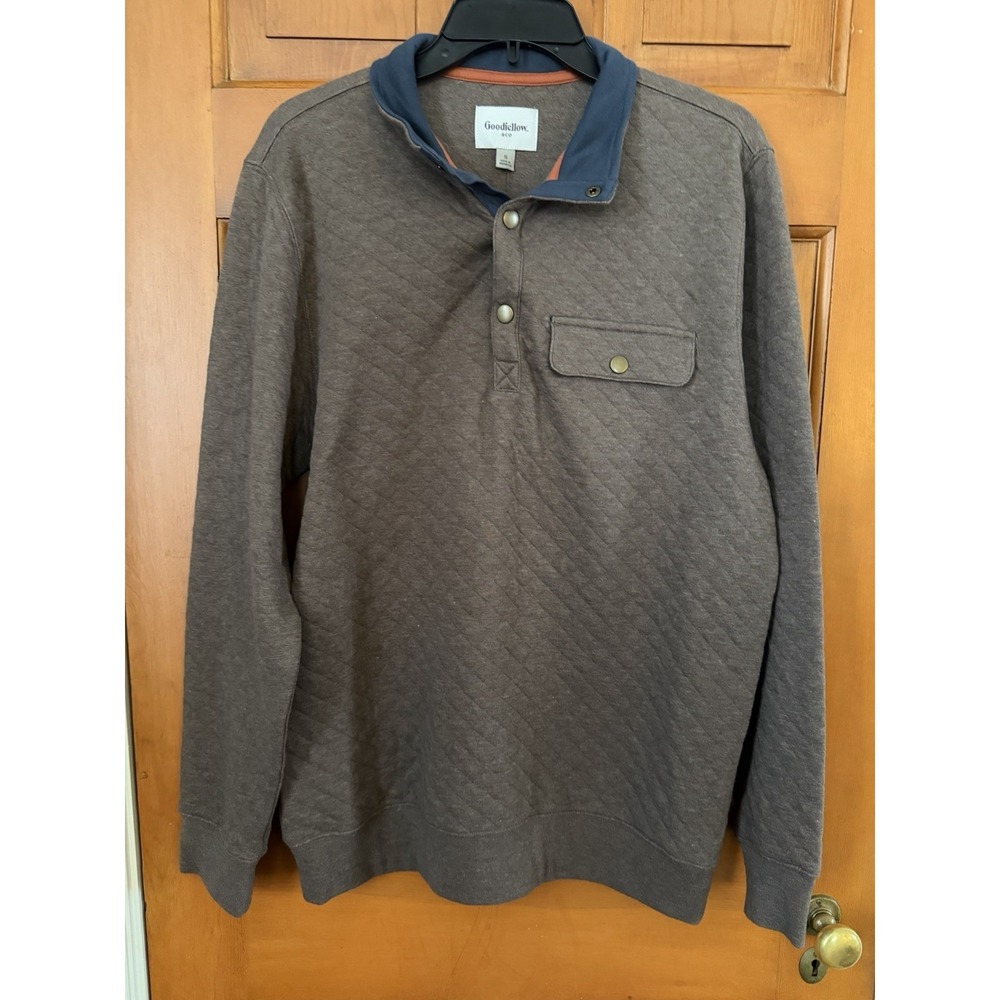 Men's Goodfellow Brown Quilted 1/4 Snap Long Sleeve Pullover Size Small NWT
